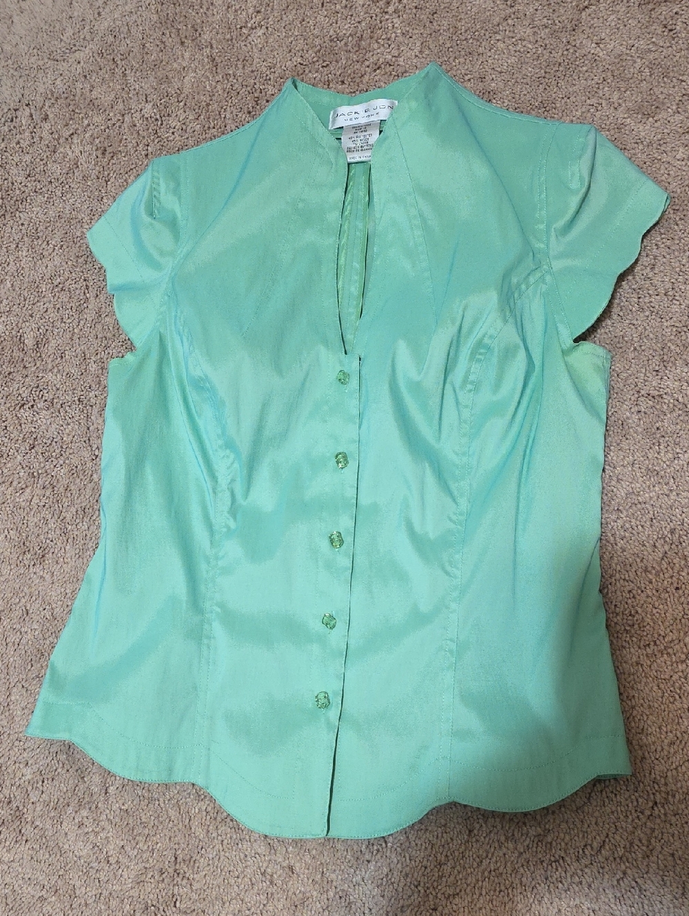 Jackie Jon Mint Button-Front Cap Sleeve Blouse